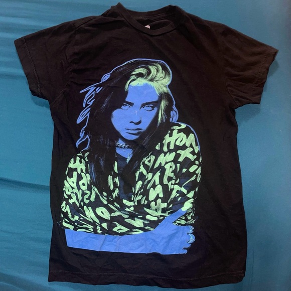 Billie Eilish Blue Green Neon Portrait Black Light T-Shirt Size Small 2021 Lash - Picture 1 of 3